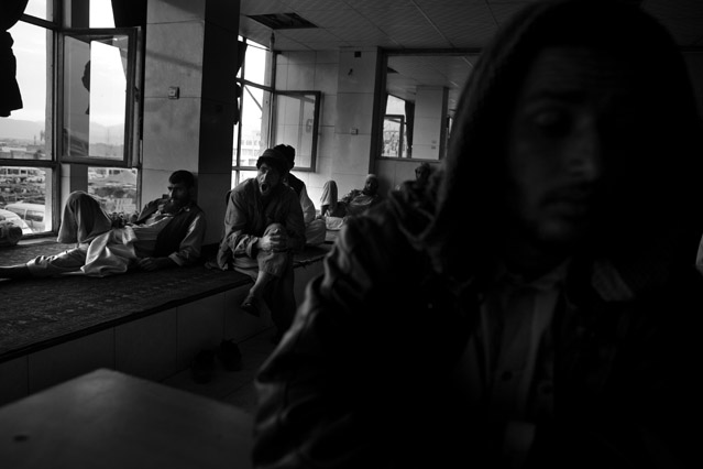 Day laborer Abdul Moihd, 23, rests with other laborers in the cheap hotel where he sleeps after a day looking for work at the Chowk-E-Kut-E-Sangi circle in western Kabul, Afghanistan Tuesday June 16, 2009.  Abdul is from the district of Chak in Wardak province, an area where Taliban militants operate freely.  He has come to Kabul seeking work to help support his family at home.  According to a report by the Asian Development Bank, unemployment in Afghanistan is an estimated 40% of the labor force.  Day laborers like Abdul have little other options for work in a country where chronic unemployment is believed to contribute to instability and fuel the Taliban insurgency.